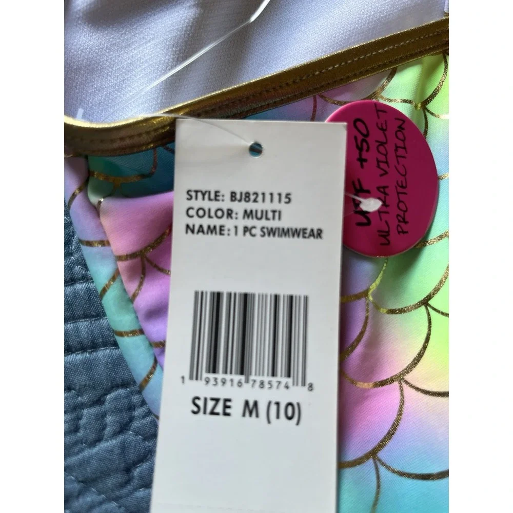 Betsey‎ Johnson Swimsuit Girls Sz 10 Mermaid Rainbow Ruffles Seashells One Piece